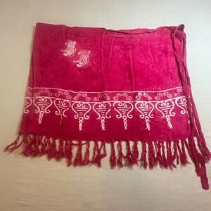 Rama Magenta Pink Batik Sarong Wrap Skirt Rayon Fringe Beach Cover Up Medium